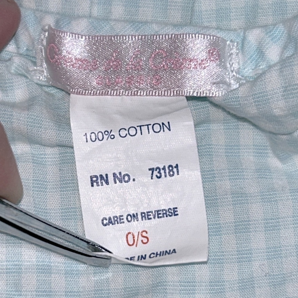 Creme de la Creme 9 months Classic Blue Gingham Onesie with Matching Head Scarf - Picture 10 of 13